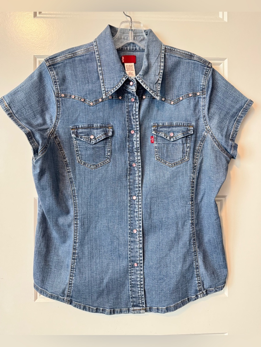 Levi’s Denim Western Pearl Snap Shirt Short Sleeve Blue Size Large